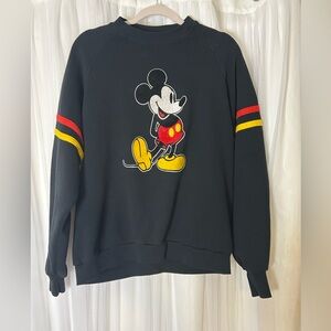 Vintage 1980s Disney Women's Black Crewneck Sweater Mickey Mouse